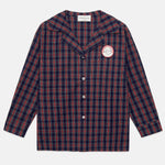 Kids' Pom Pom Dog Embroidered Poplin Shirt in Blue & Red - front
