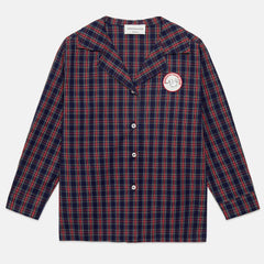 Weekend House Kids Weekend City kids pom pom dog embroidered poplin shirt in blue and red — front