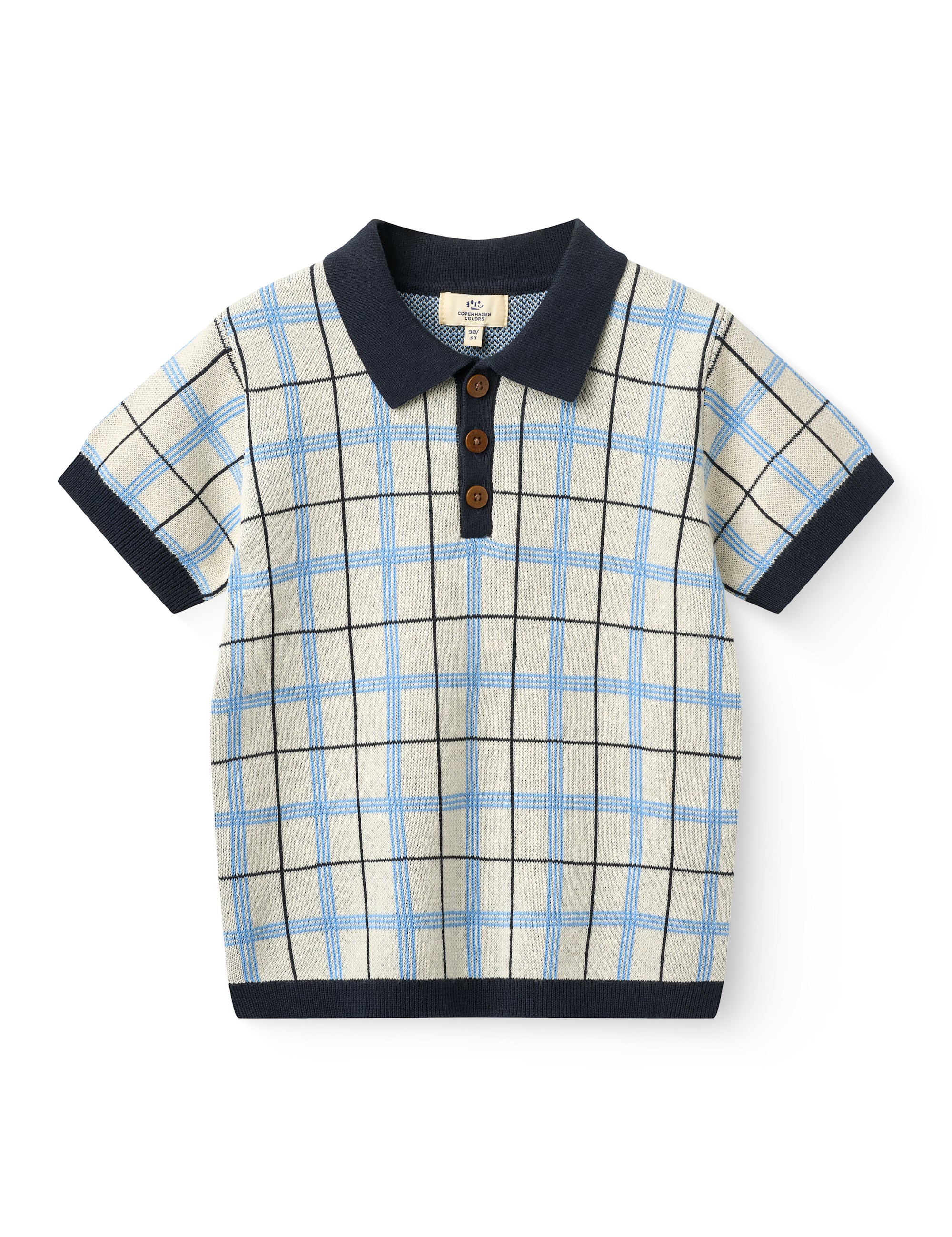 Copenhagen Colors kids knitted checkered cotton polo in navy