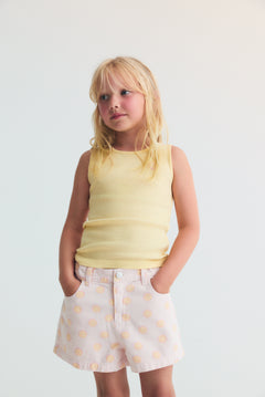 The New Society kids denim shorts with smiley print