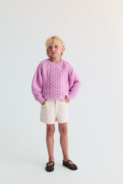 The New Society kids denim shorts with smiley print