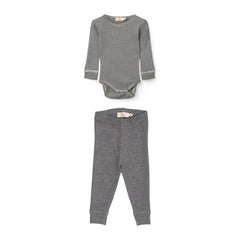 Baby Modal Ribbed Bodysuit & Leggings Set in Navy Stripe & Grey by Copenhagen Colors