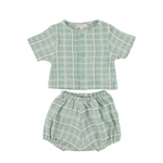 Baby Set in Blue Check Cotton (Mathias) - studio white
