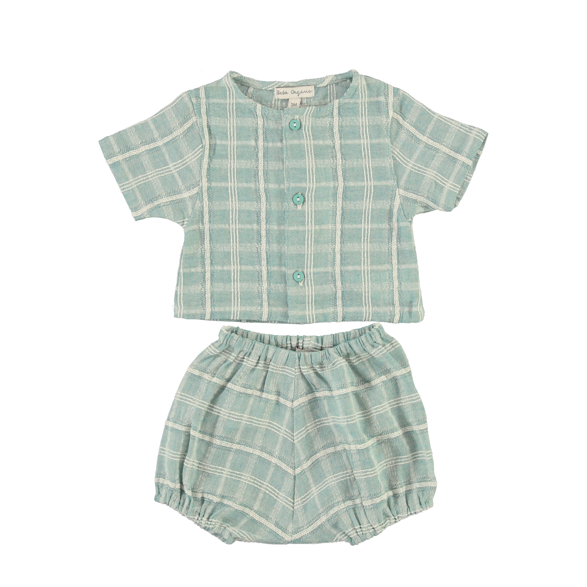 Baby Set in Blue Check Cotton (Mathias) - studio white
