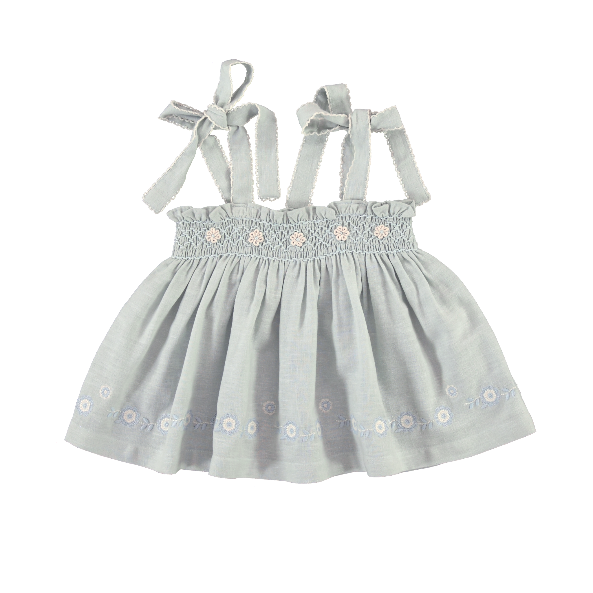 Girls' Smocked Top with Floral Embroidery (Maya) - studio white