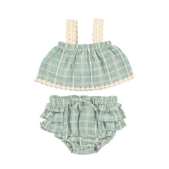 Baby Set in Elegant Blue Cotton (Mia) - studio white