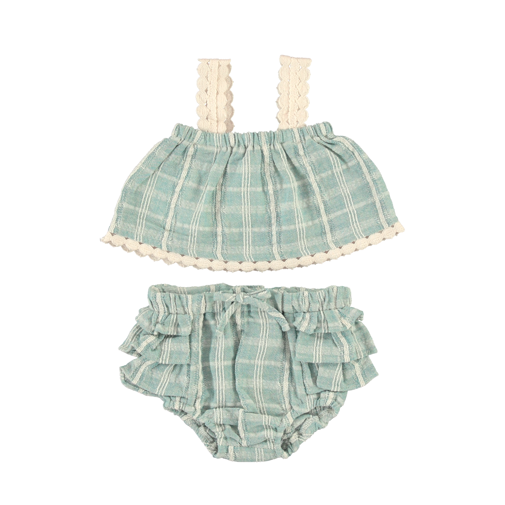 Baby Set in Elegant Blue Cotton (Mia) - studio white