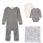 Baby Boys' Navy Stripe Romper, Pointelle Bodysuits & Teddy Bear Blanket Gift Set