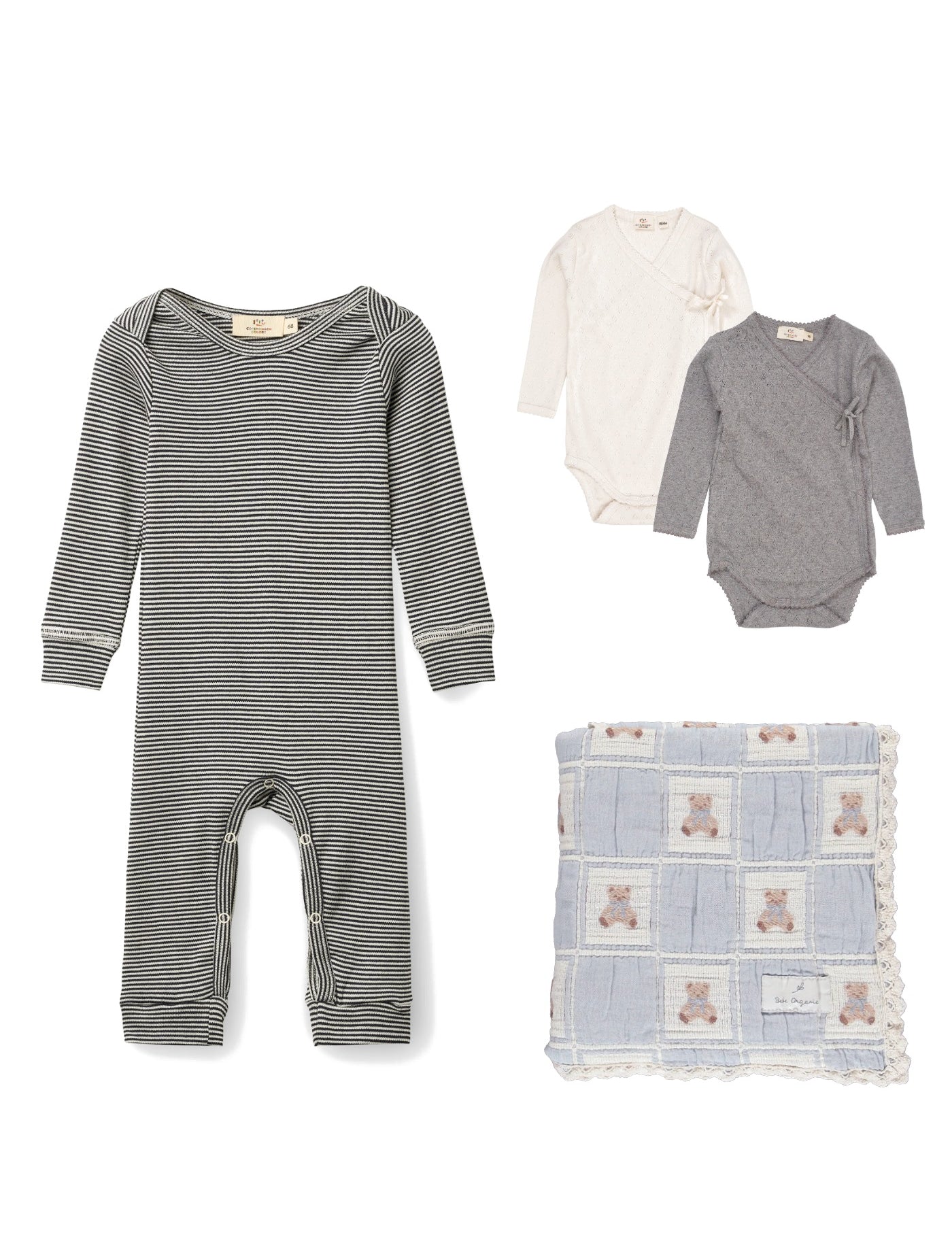 Baby Boys' Navy Stripe Romper, Pointelle Bodysuits & Teddy Bear Blanket Gift Set