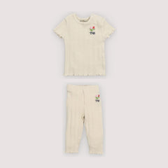 Baby Girls' Romero Openwork Cotton T-Shirt & Leggings Set in Ecru by The New Society
