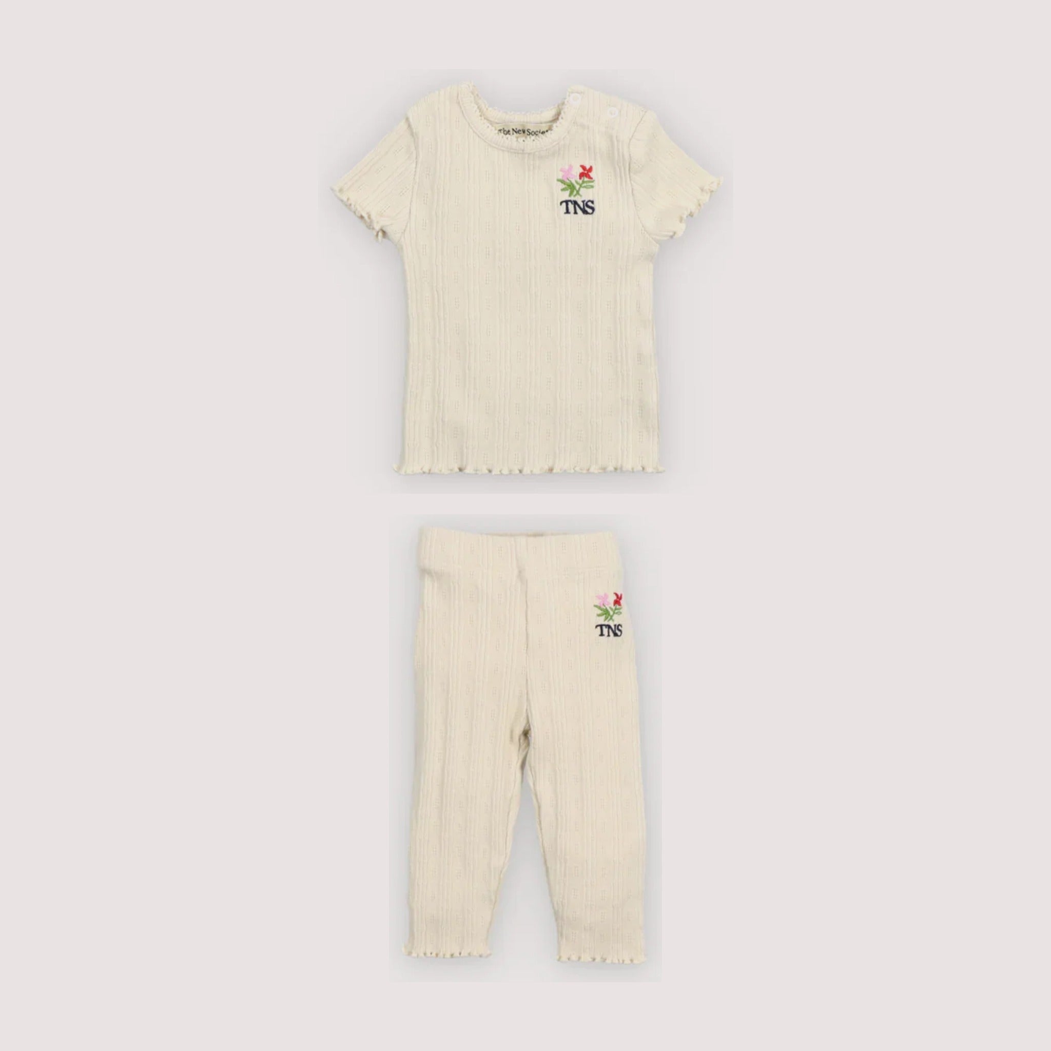 Baby Girls' Romero Openwork Cotton T-Shirt & Leggings Set in Ecru by The New Society