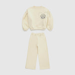 Girls' Ovejas Cotton Fleece Sweatshirt & Sweatpants Set in Angora by Maison Mangostan