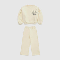 Girls' Ovejas Cotton Fleece Sweatshirt & Sweatpants Set in Angora by Maison Mangostan