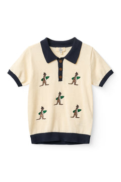 Copenhagen Colors kids embroidered kangaroo surfboard cotton polo shirt in cream