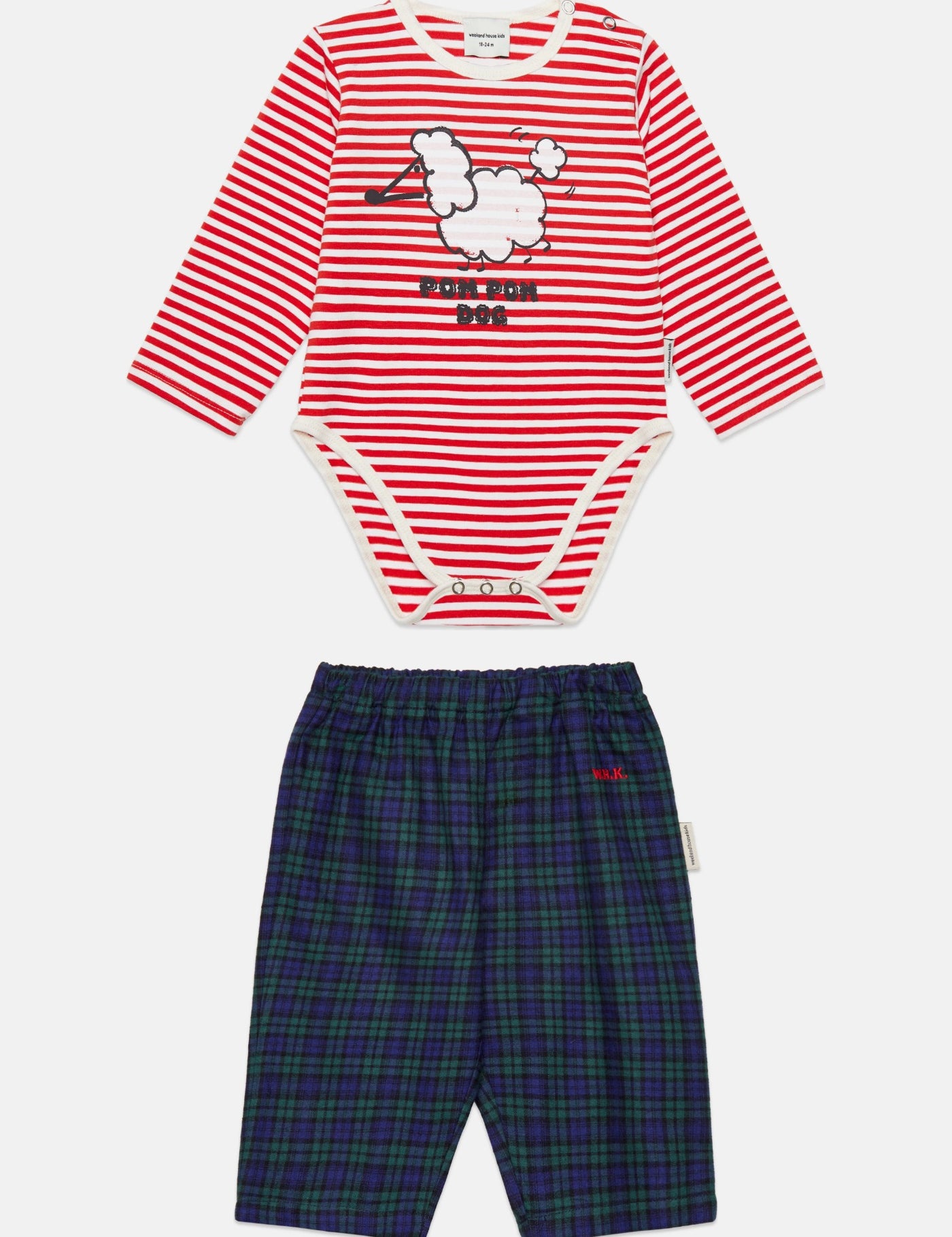Baby Pom Pom Dog Striped Bodysuit & Checked Trousers Set by Weekend House Kids