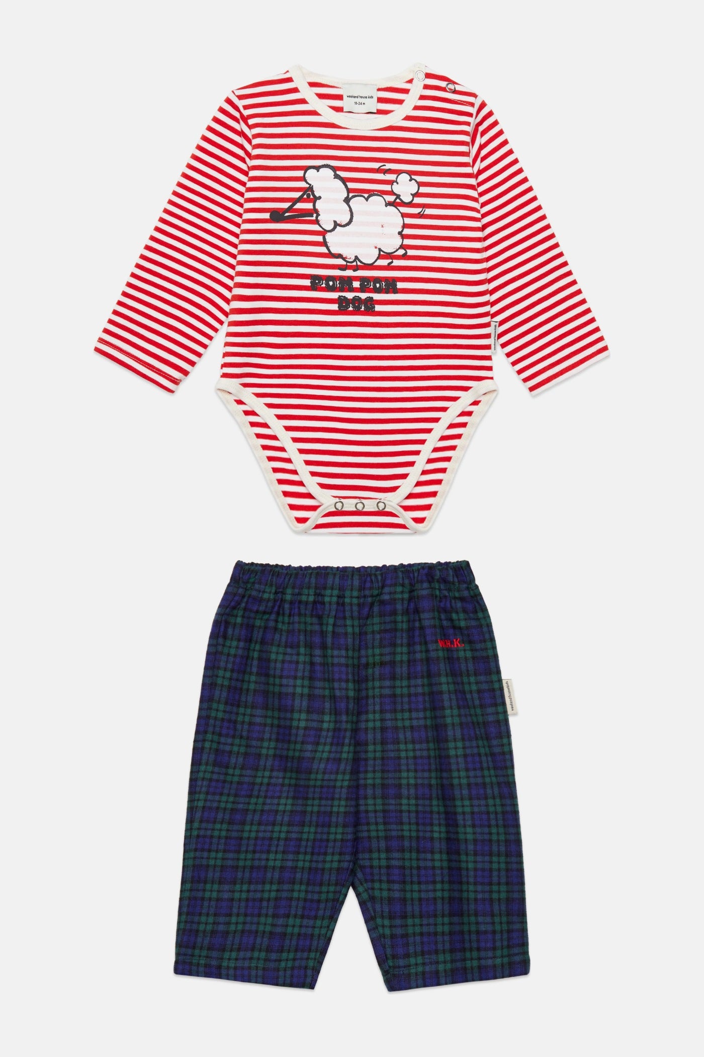 Baby Pom Pom Dog Striped Bodysuit & Checked Trousers Set by Weekend House Kids