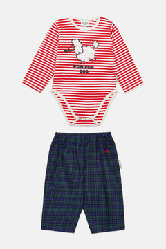 Baby Pom Pom Dog Striped Bodysuit & Checked Trousers Set by Weekend House Kids