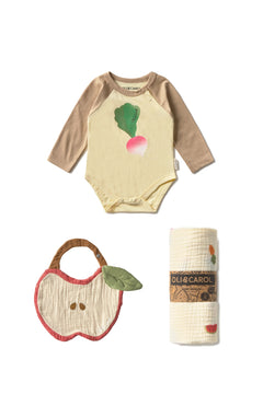 Baby Ramona the Radish Bodysuit, Muslin & Bib Newborn Gift Set