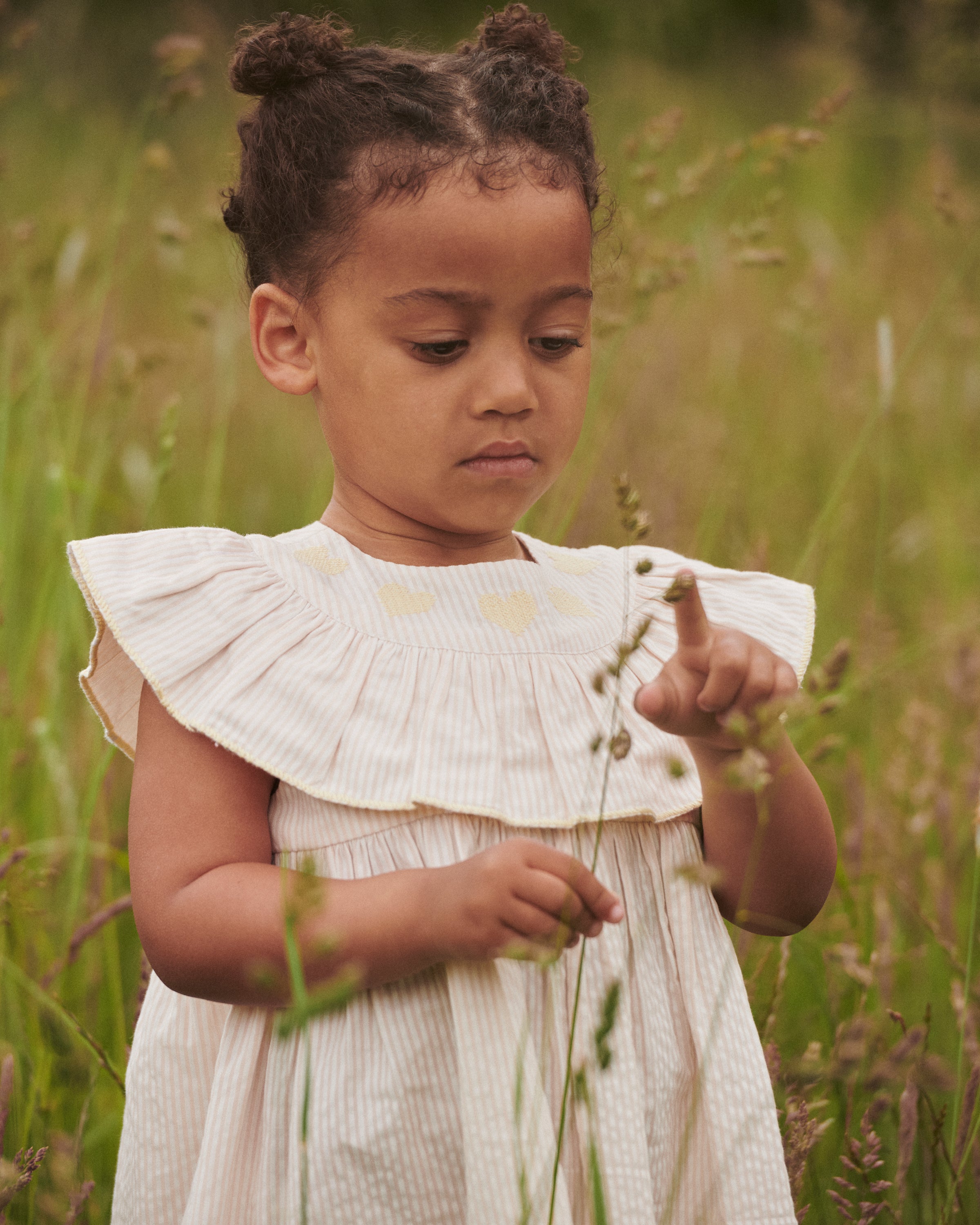 Copenhagen Colors girls seersucker heart embroidered organic cotton dress