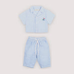 Baby Boys' Almond Seersucker Stripe Shirt & Trousers Set in Blue by The New Society