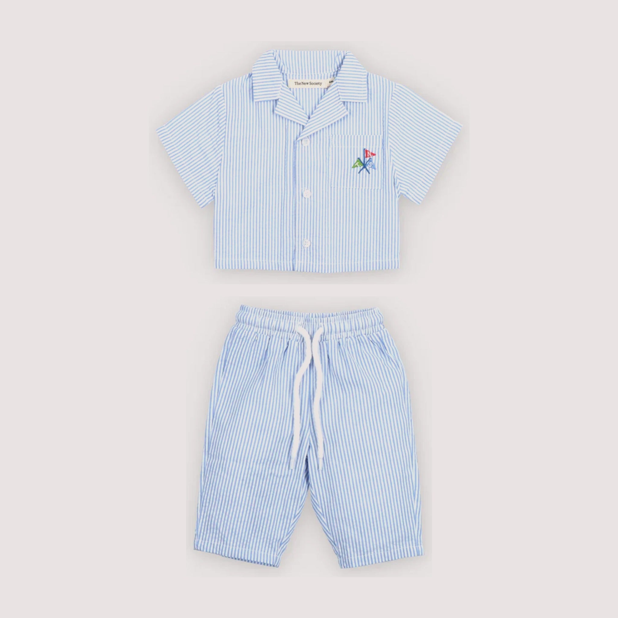 Baby Boys' Almond Seersucker Stripe Shirt & Trousers Set in Blue by The New Society