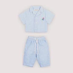 Baby Boys' Almond Seersucker Stripe Shirt & Trousers Set in Blue by The New Society