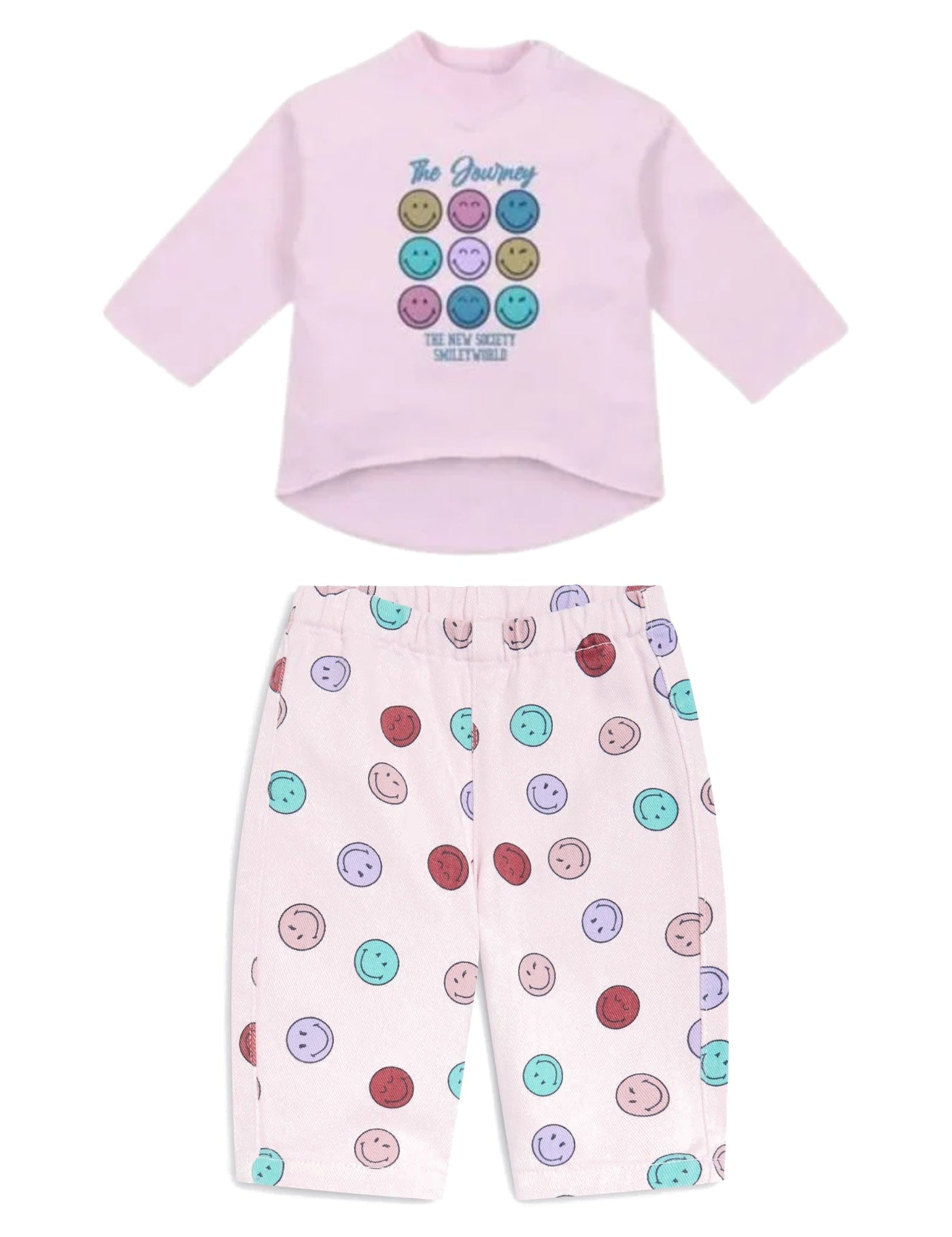 Baby Smiley Sweatshirt & Denim Trousers Set in Lilac by The New Society