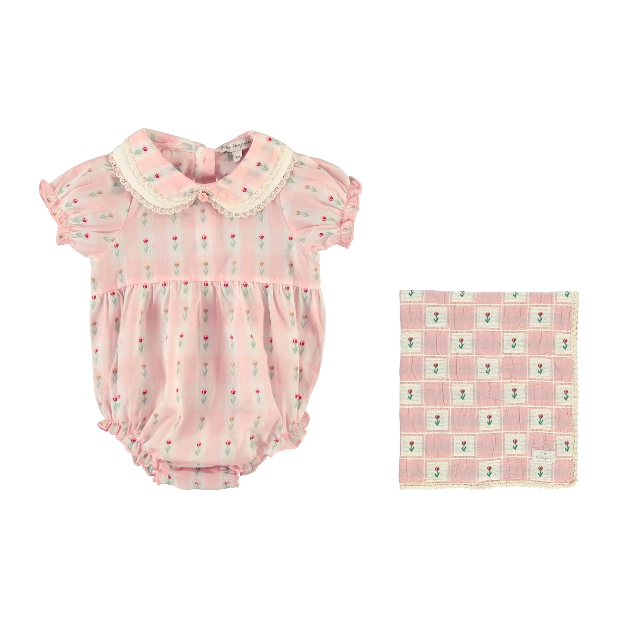 Baby Bella Tulip Romper & Patchwork Blanket Gift Set by Bebe Organic