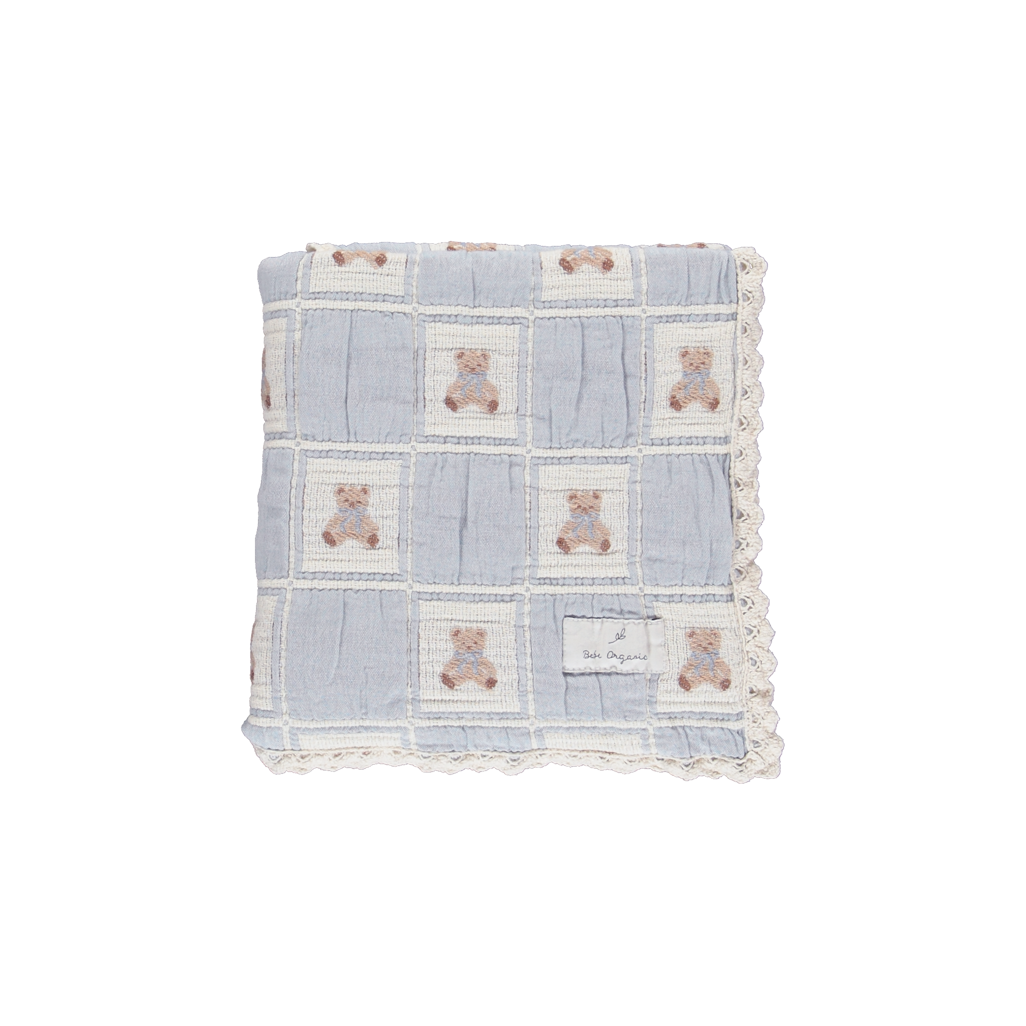 Baby Teddy Bear Patchwork Blanket - studio white
