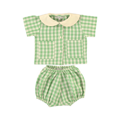 Baby Organic Cotton Knit Set in Natural & Blue (Teo) - studio white