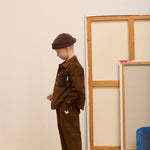 Kids' Pom Pom Dog Corduroy Trousers in Brown - lookbook