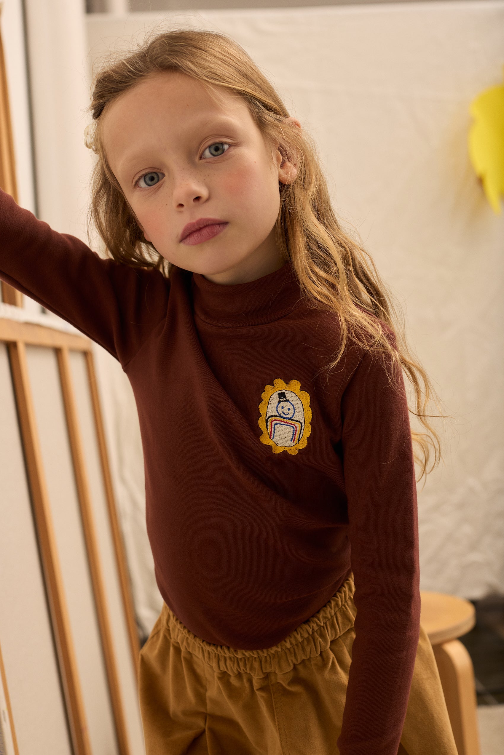 Kids' Mayor Fleeced Turtleneck Top in Brown - lookbook