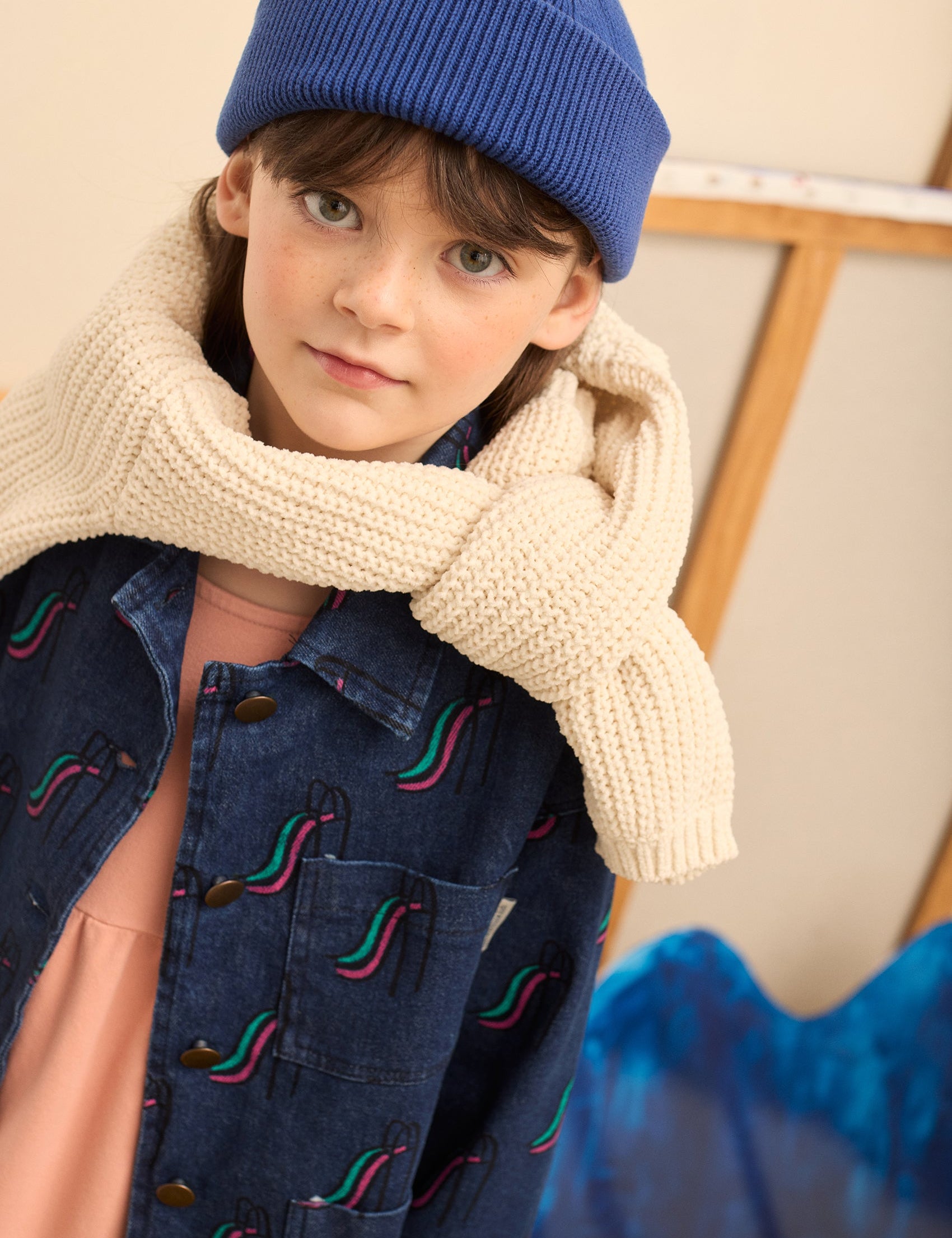 Kids' Slide Print Denim Jacket in Dark Blue - lookbook