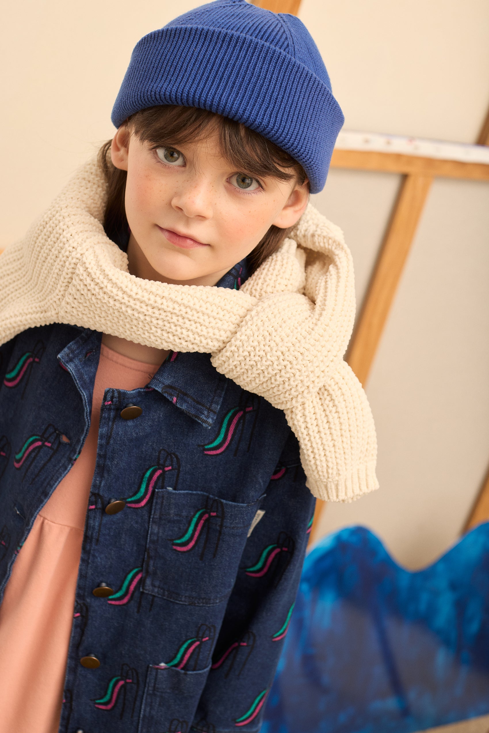 Kids' Slide Print Denim Jacket in Dark Blue - lookbook