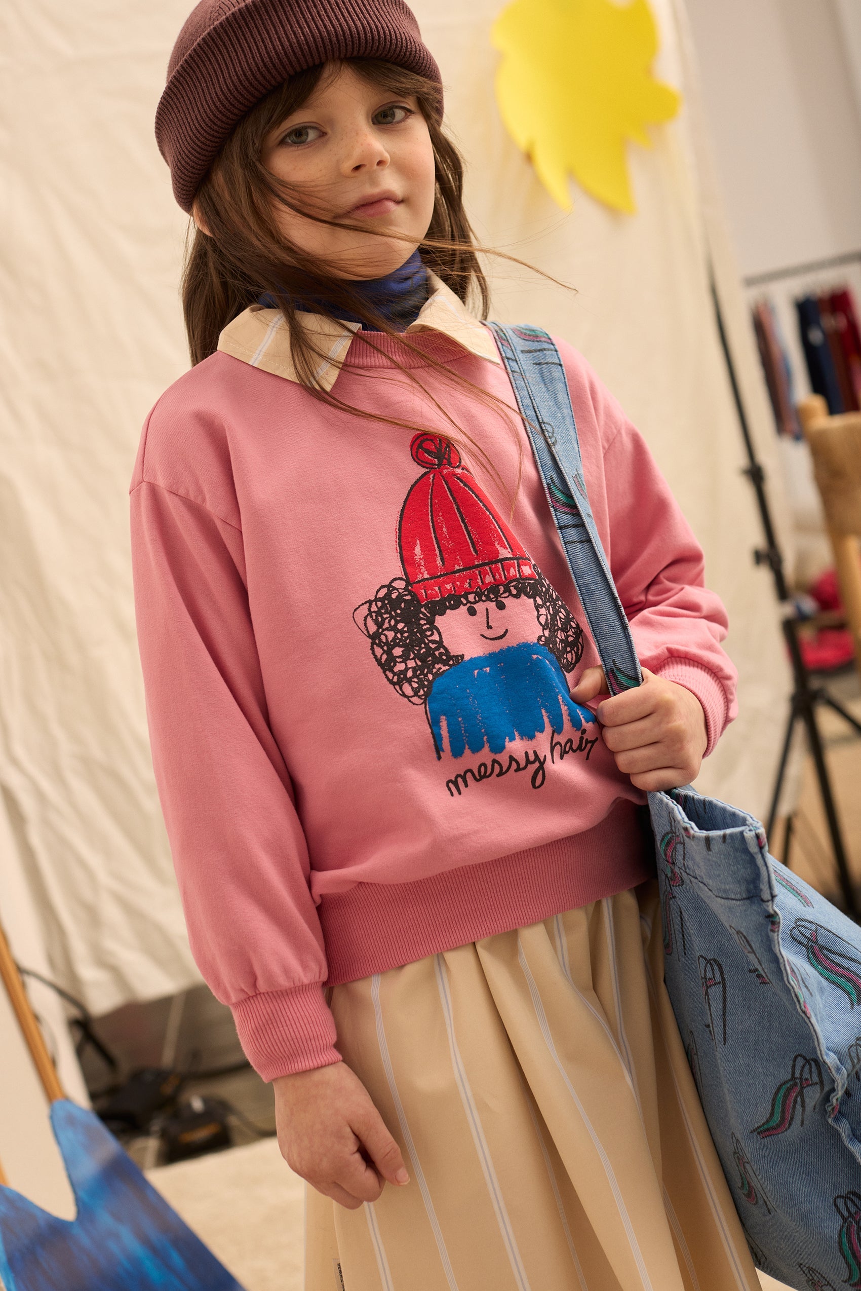 Kids' Messy Hair Sweatshirt in Pink - lookbook