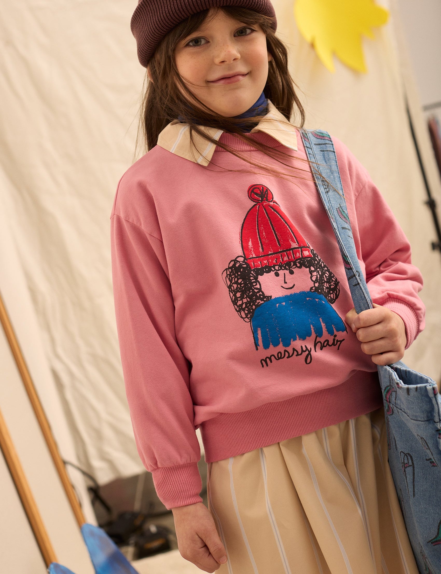 Kids' Messy Hair Sweatshirt in Pink - lookbook