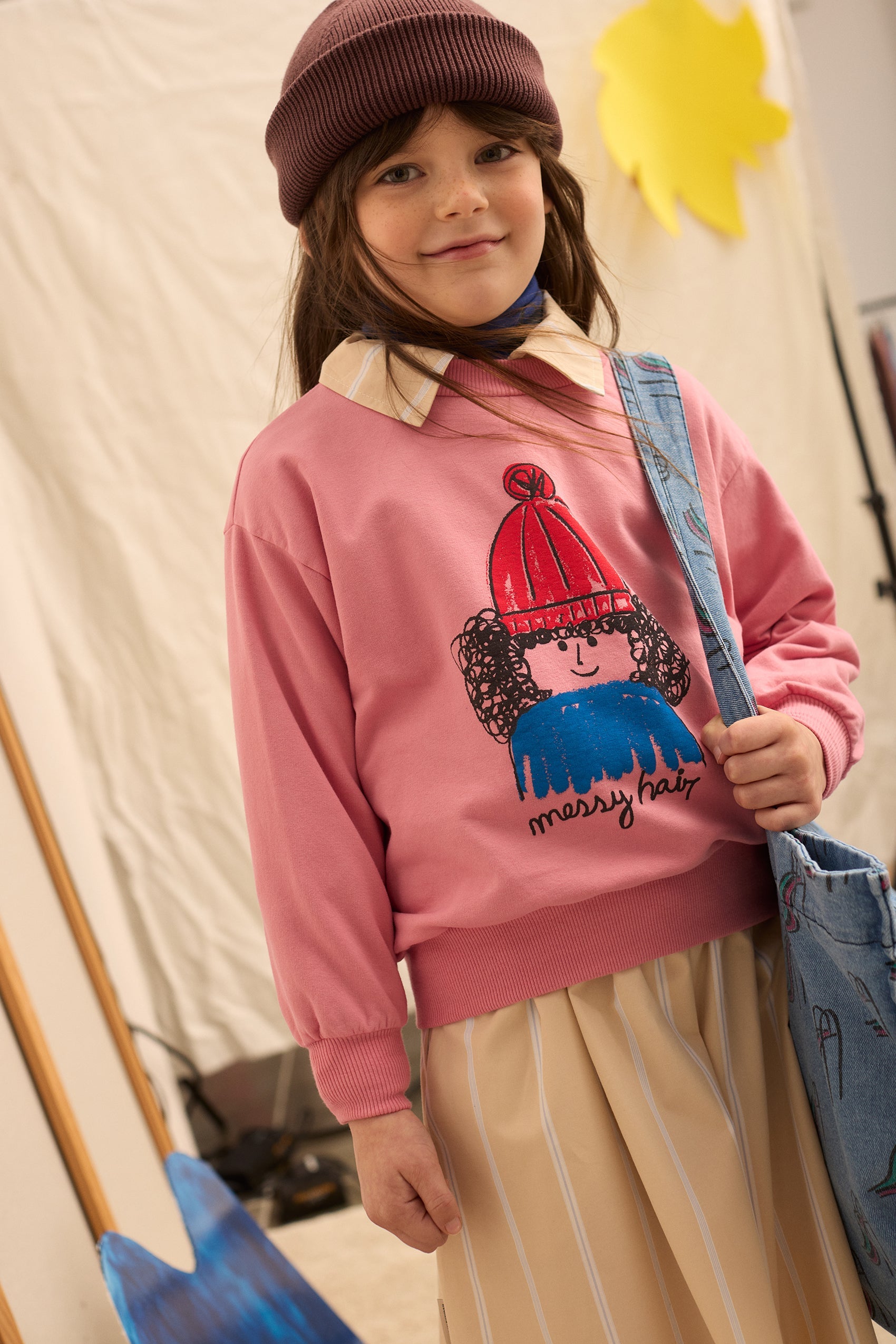 Kids' Messy Hair Sweatshirt in Pink - lookbook