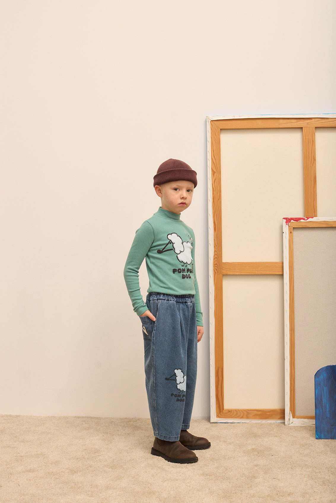 Kids' Pom Pom Dog Denim Trousers in Blue - lookbook