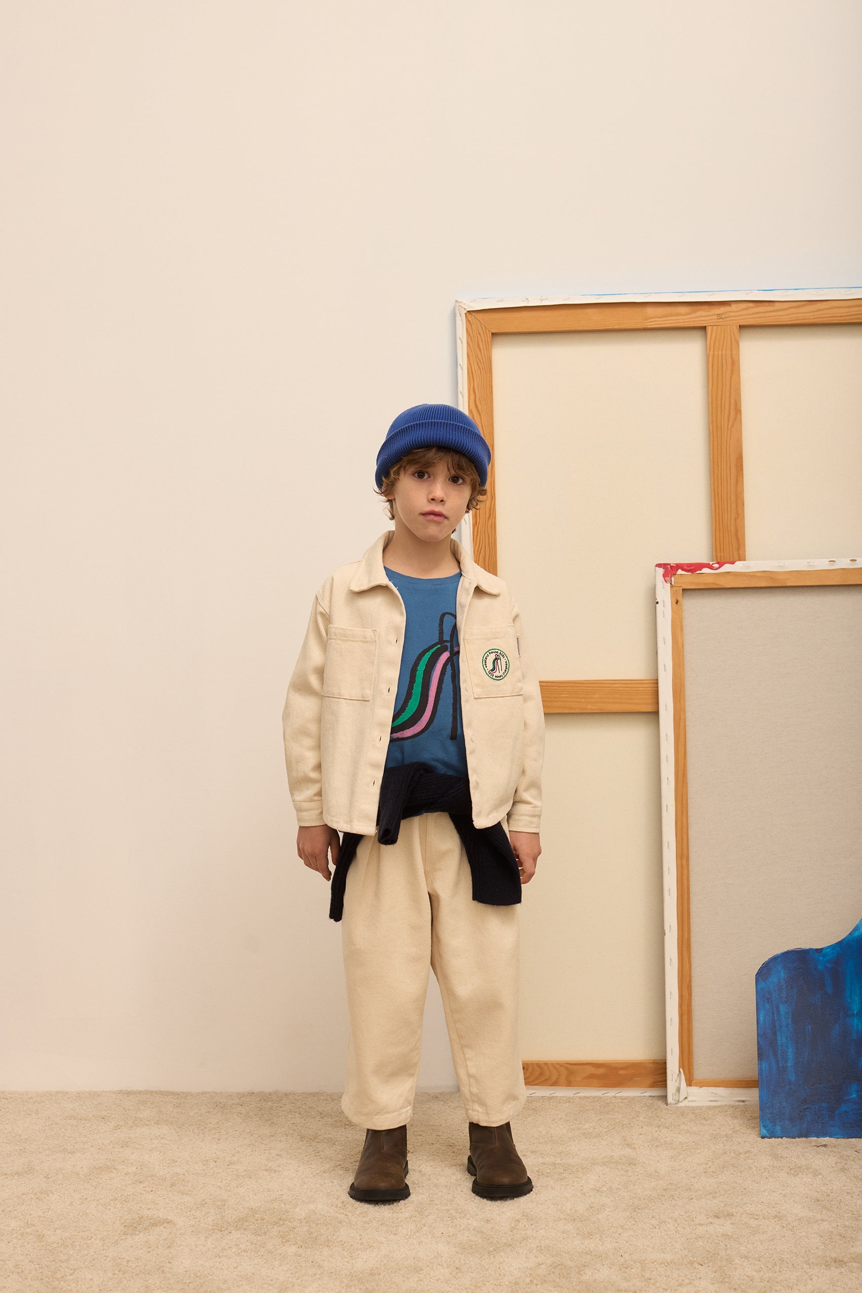 Kids' Slide Canvas Trousers in Sand - lookbook
