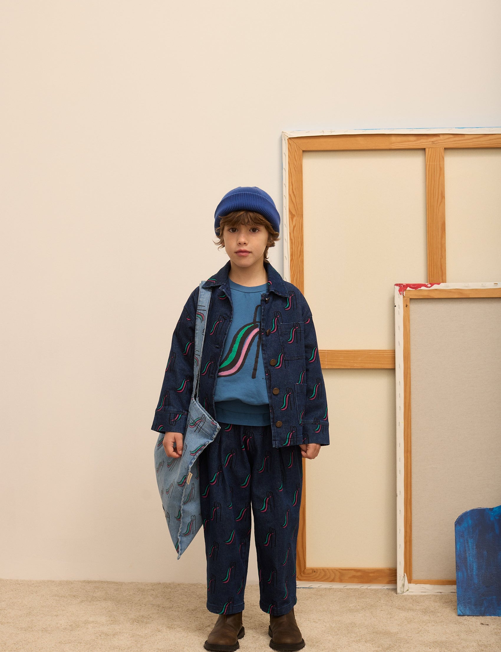 Kids' Slide Print Denim Jacket in Dark Blue - lookbook
