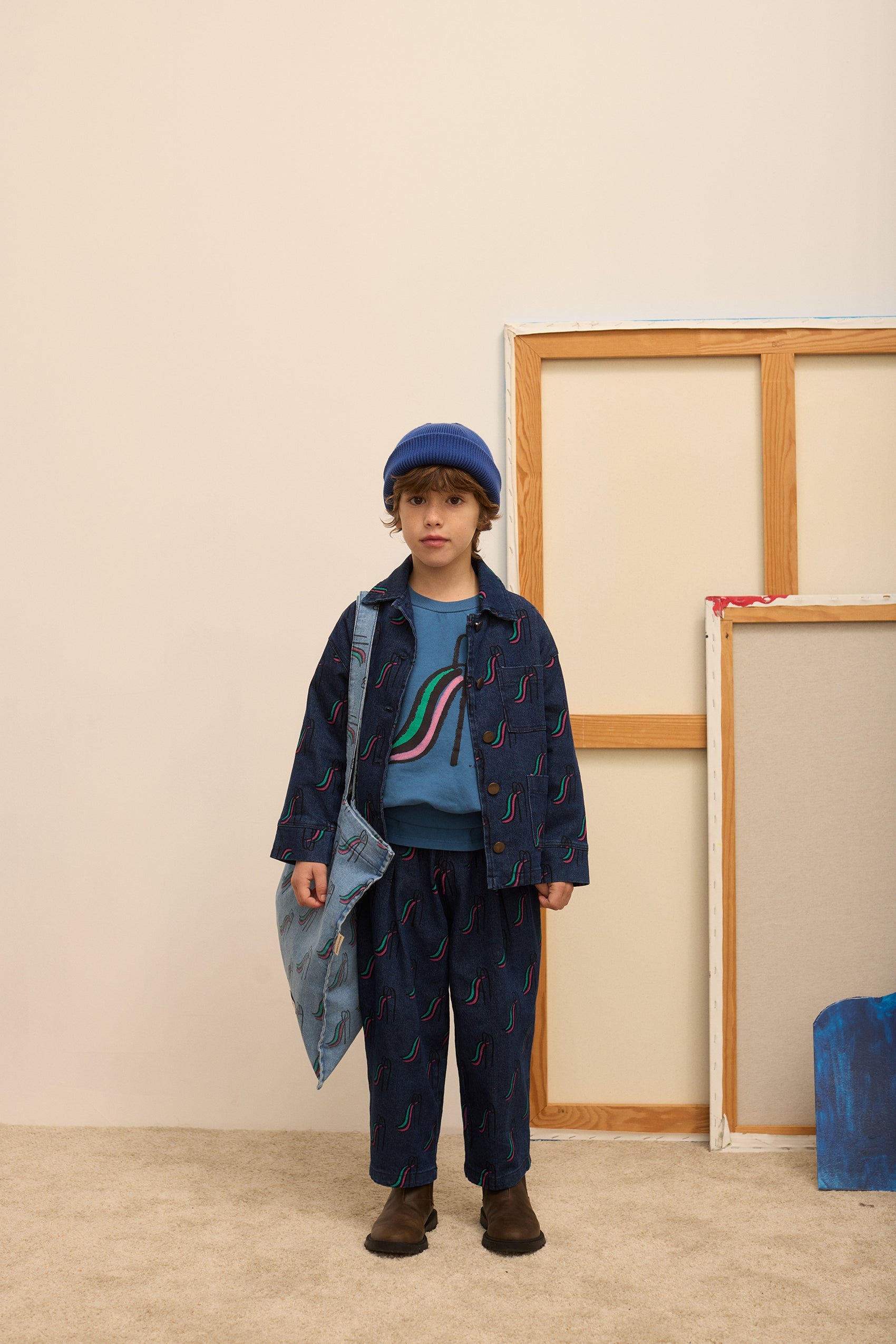 Kids' Slide Print Denim Jacket in Dark Blue - lookbook