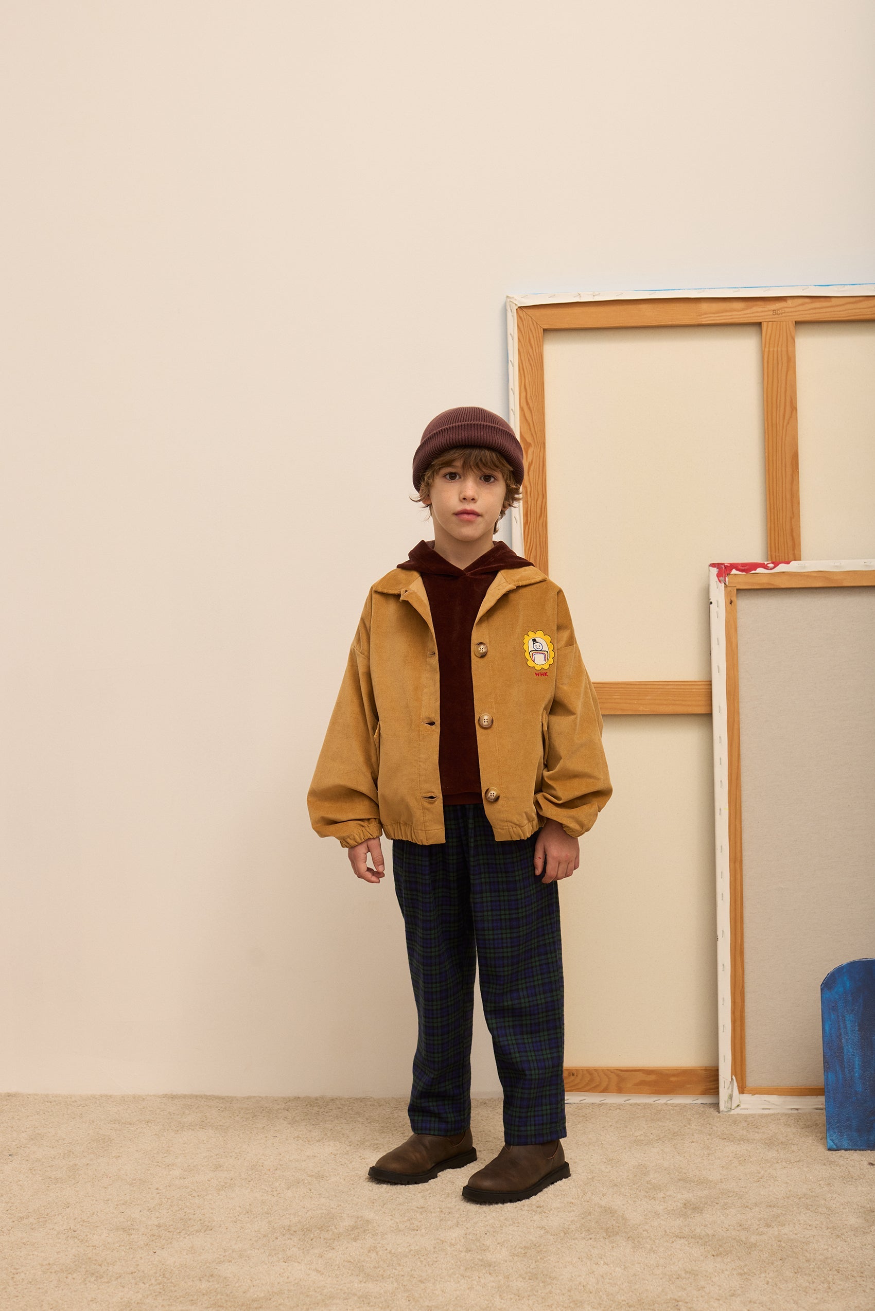Kids' City Mayor Velvet Bomber Jacket in Caramel - lookbook