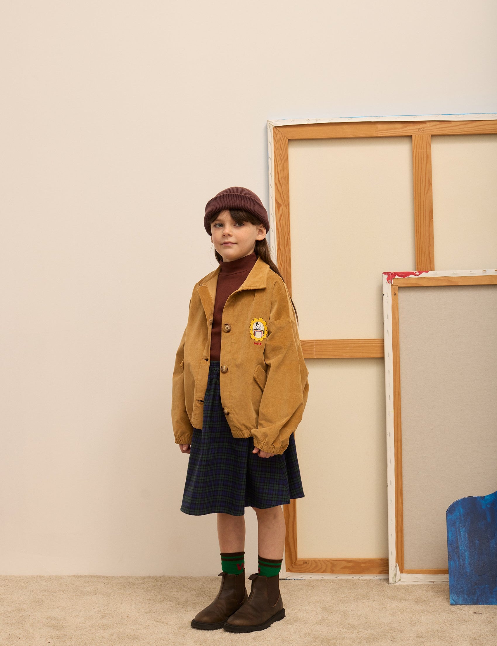 Kids' City Mayor Velvet Bomber Jacket in Caramel - lookbook