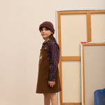 Kids' Pom Pom Dog Corduroy Pinafore Dress in Brown - lookbook
