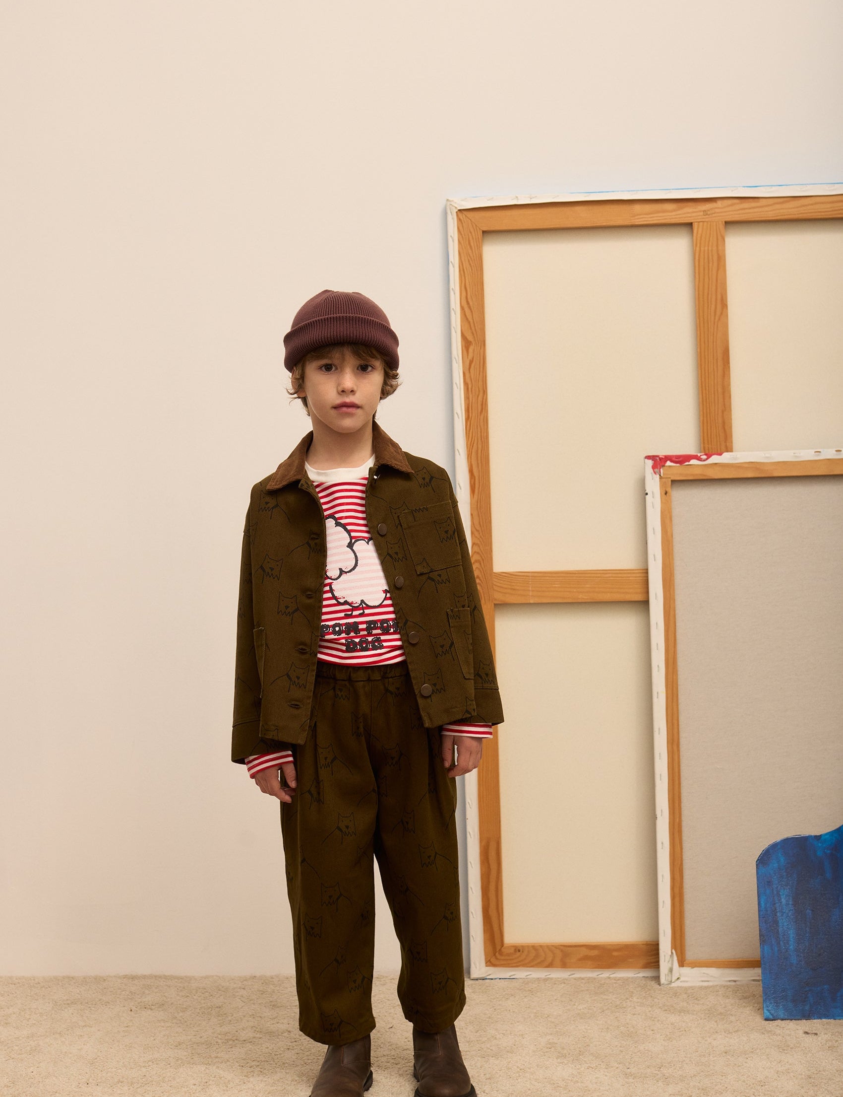 Kids' City Dog Print Canvas Trousers in Forest Green - lookbook