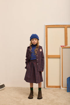 Kids' Pom Pom Dog Embroidered Poplin Shirt in Blue & Red - lookbook