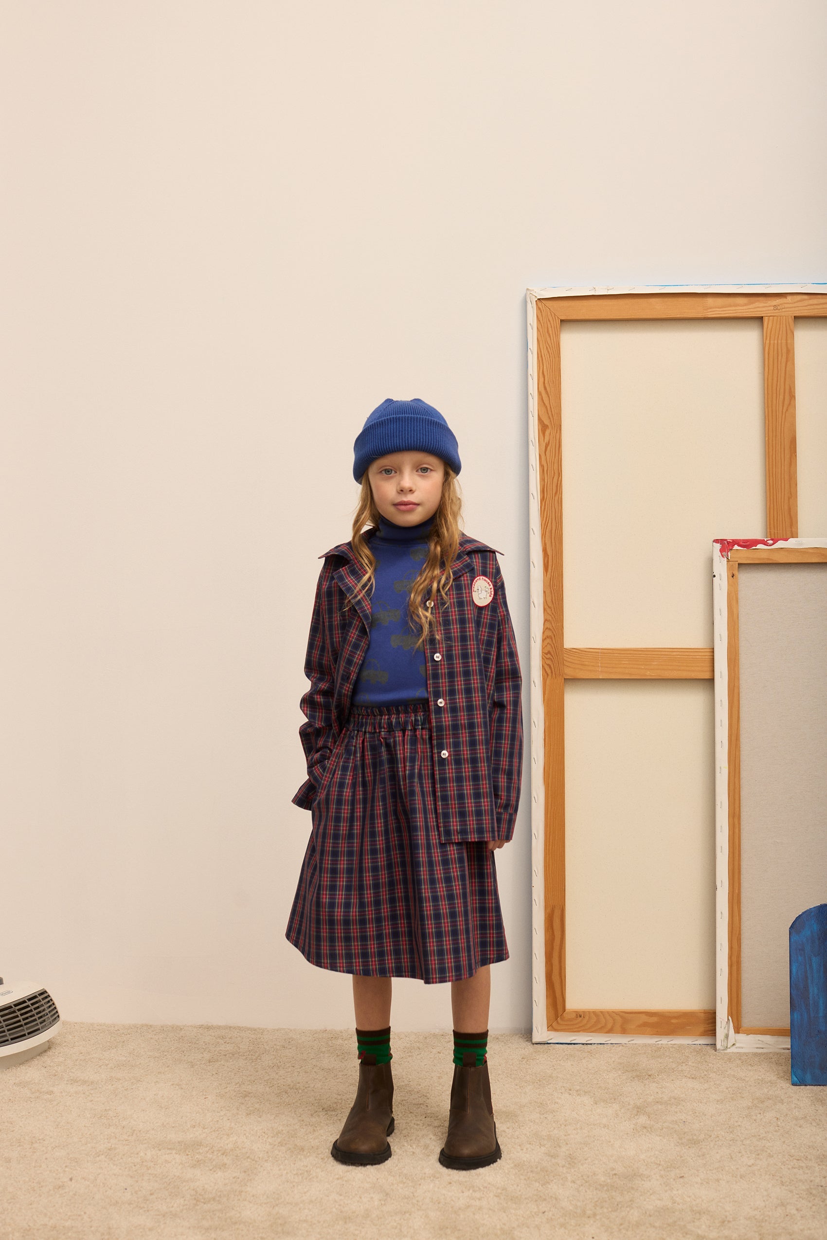 Kids' Checked Poplin Skirt in Blue & Red - lookbook