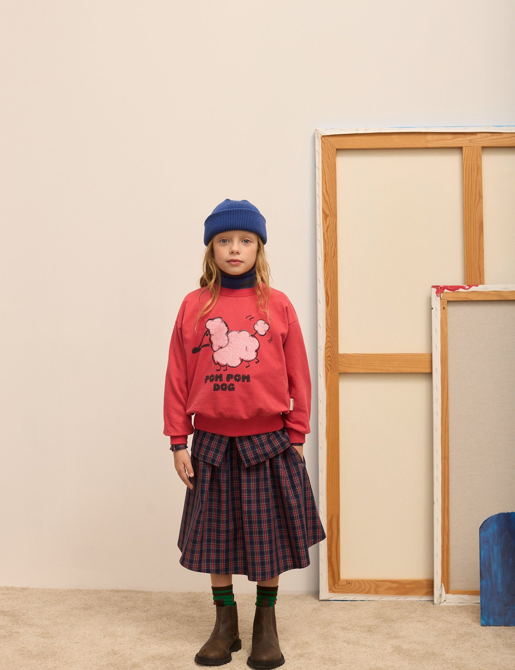 Kids' Checked Poplin Skirt in Blue & Red - lookbook