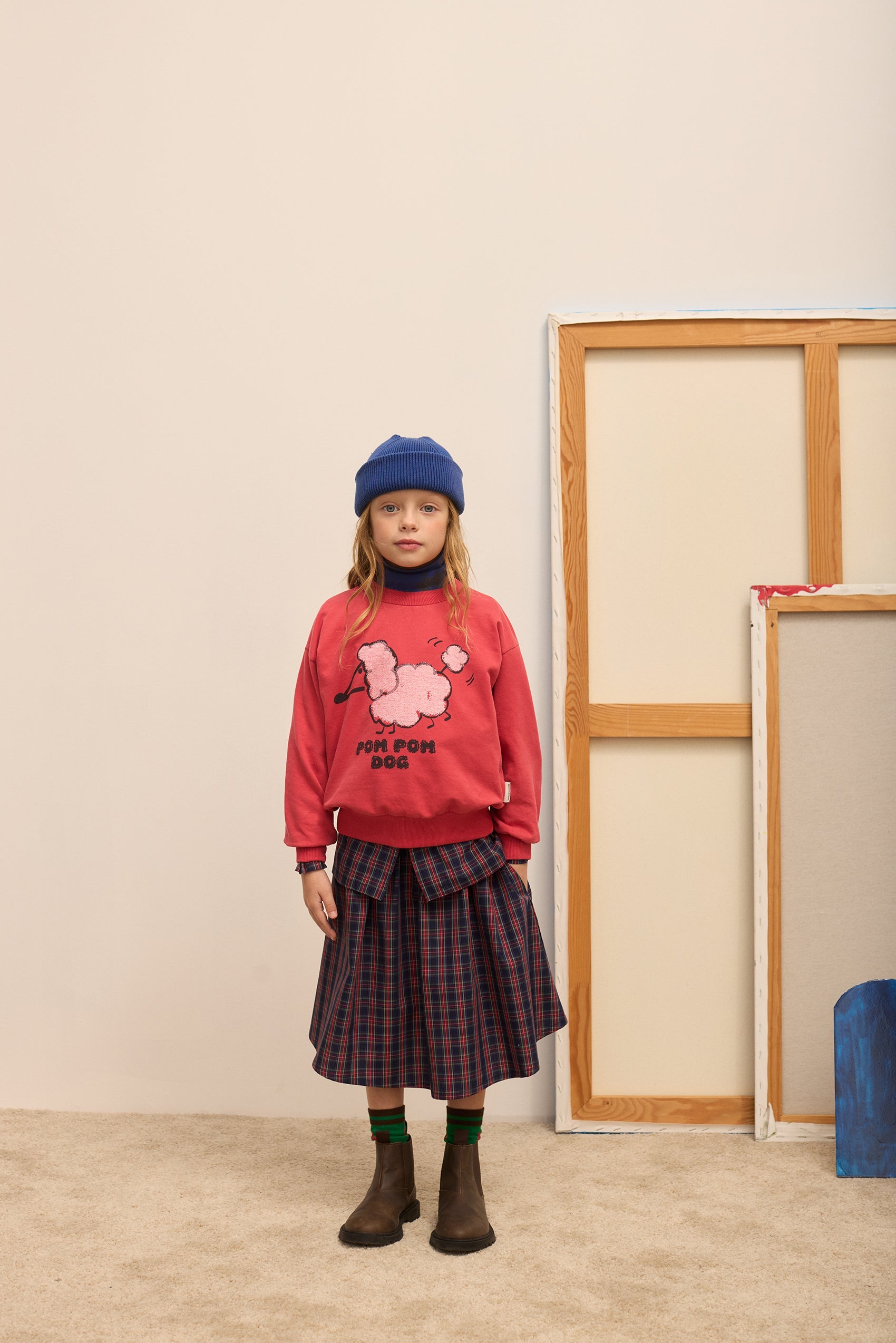 Kids' Checked Poplin Skirt in Blue & Red - lookbook