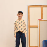 Kids' Slide Print Denim Trousers in Dark Blue - lookbook